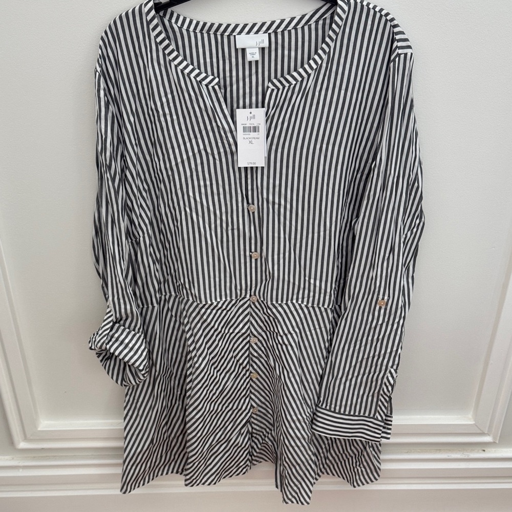J. Jill Black and White Striped Button Down Shirt